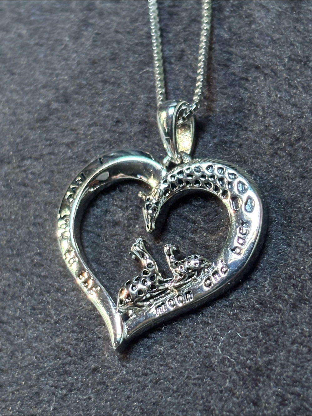 Sterling Silver Necklace Heart Pendant-Giraffes Love You To The Moon And Back